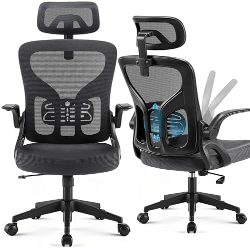 Office Chair Ergonomic Desk Chair with Adjustable Headrest Lumbar Support, High Back Breathable Mesh Chair with 120° Tilt & Flip-Up Armrests, Swivel Comfy Task Computer Chair for Work, Study