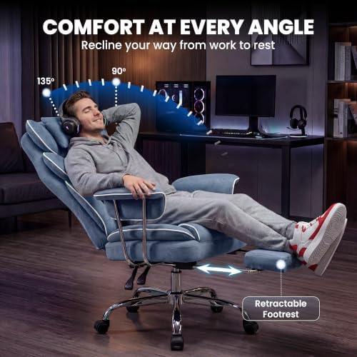 N-GEN GAMING Big and Tall Gaming Chair with Footrest, Reclining Chair, Blue