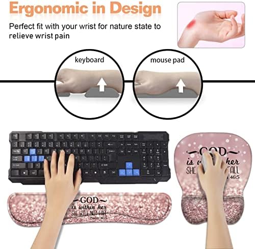 Ergonomic Mouse Pad Wrist Support and Keyboard Wrist Rest Set with Coasters, Non-Slip PU Base, Easy Typing & Pain Relief, Perfect for Home Office Working Studying, Bible Verse Psalm 46:5