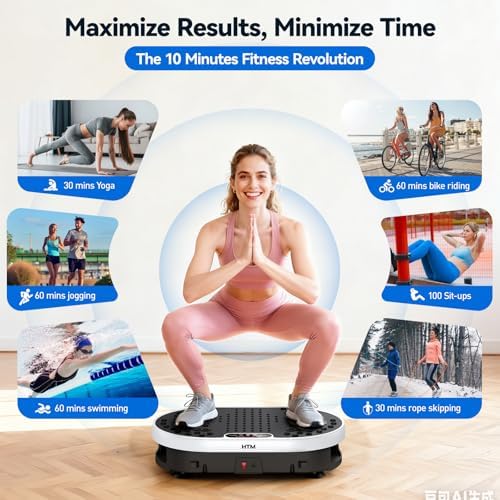 HTM Vibration Plate Exercise Machine, 9 Modes & 120 Speeds, Body Shake Plate with Resistance Bands Slot & Remote Control, Shake Board for Weight Loss Fat Burner Home Fitness Workout