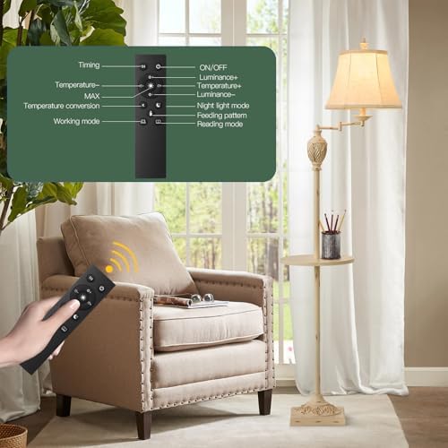 Traditional Floor Lamp with Tray, Remote Dimmable, 350° Swing Arm and White