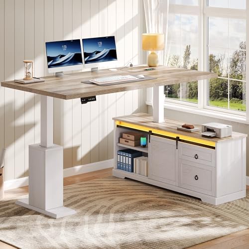 YITAHOME L Shaped Standing Desk with Power Outlets & LED Lights
