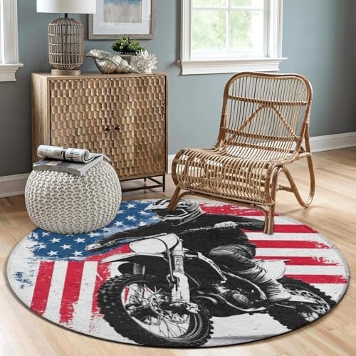 Circular Rugs Large Modern Round Area Rug Fashion Decor Mat for Home Office American Flag Dirt Bike Motocross