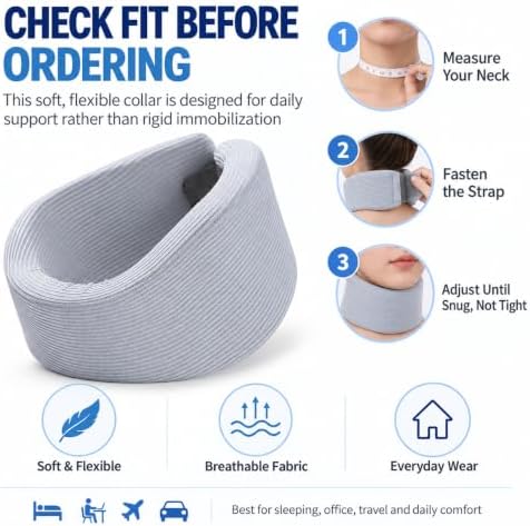 Neck Brace for Posture, Soft Cervical Collar for Sleeping, Working & Travel, Adjustable Breathable Nylon-Spandex Neck Support Brace for Women and Men