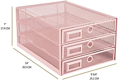 Annova Desk Organizer Wire Mesh 3 Tier Sliding Drawers Paper Sorter/Multifunctional/Premium Solid Construction for Letters, Documents, Mail, Files, Paper, Kids' Art Supplies (Light Pink)