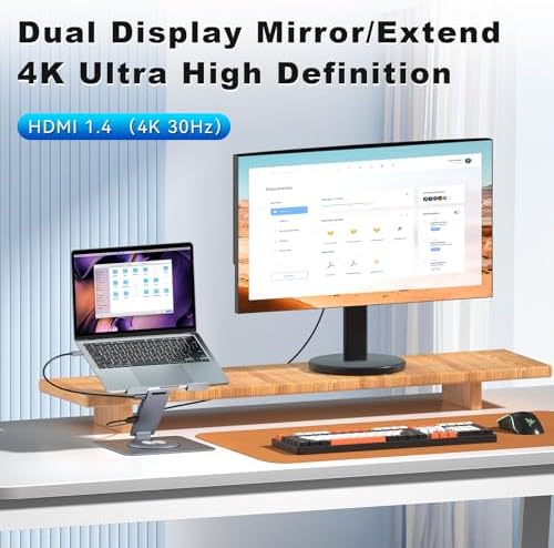 Laptop Docking Station Stand Dual Display 4K HDMI USB3.0 3.5mm Audio Jack 9-IN-1 360° Swivel Laptop Stand for Desk with USB-C Hub Multiport Adapter Universal for MacBook Pro/Air/Dell/HP/Surface/Lenovo