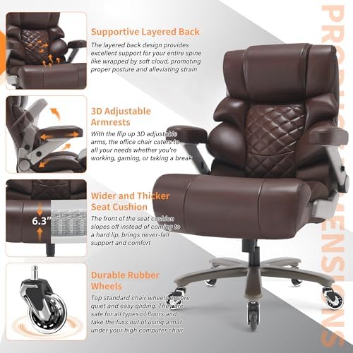 VUZI 700lbs Big and Tall Office Chair, Large Executive Leather Desk Chair