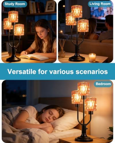 Lightdot Mid Century Modern Table Lamp Red Glass Dimmable 3 Bulbs Included