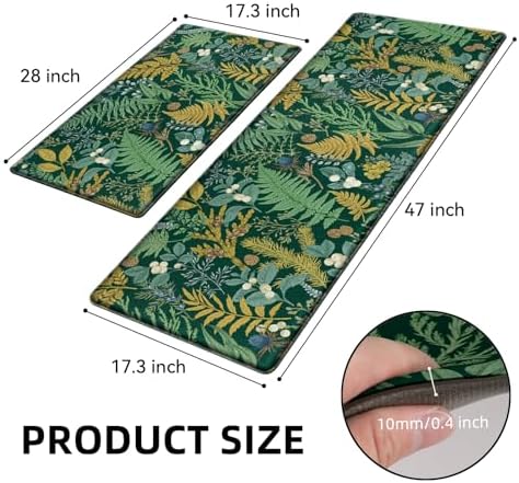 2 PCS Botanical Kitchen Rugs Set, Dark Green 17.3"x28" + 17.3"x47"