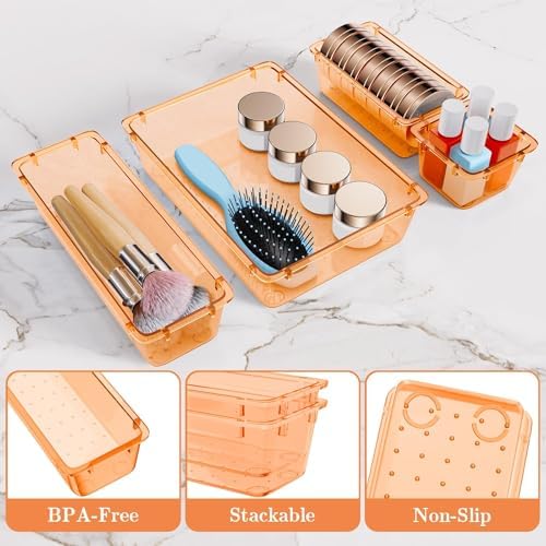 SpaceHacks 25 PCS Plastic Drawer Organizer, 4-Size Versatile Organizer Trays & storage Bins