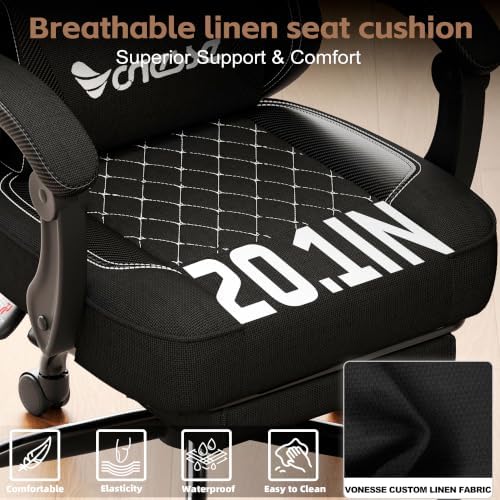 Vonesse Gaming Chair, Desk Chair with Linen Breathable Mesh Fabric, Office Chair with Adjustable Lumbar Support, Computer Chairs with Footrest and Headrest (Black)