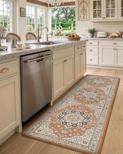 DEXI Kitchen Floor Mats Cushioned Anti Fatigue Runner Rug 24x87 Orange