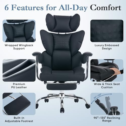 DUMOS Big and Tall Home Office Desk Chair, Executive Chair with Footrest