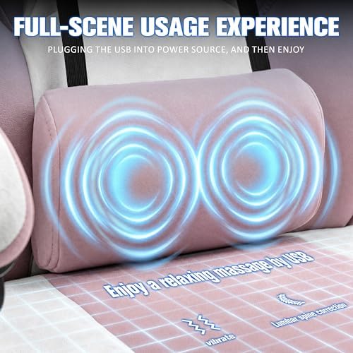 Gaming Chair for Adults with Massage Lumbar Suppor, Fabric Pink