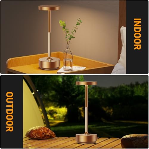 SAKRINGT Rechargeable Cordless Table Lamp - Battery Operated LED Portable Table Light with 3 Color Stepless Dimming, Memory Function - IP54 Waterproof for Outdoor, Restaurant, Patio, Camping