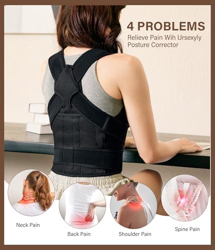 URSEXYLY Back Brace Posture Corrector for Women and Men, Breathable Shoulder Brace, Upper and Lower Back Pain Relief, Adjustable Full Back Support(XX-Large,Black)