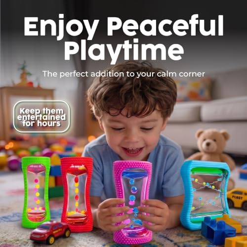 BUNMO Liquid Motion Bubbler Large Sensory Toy for Kids & Adults 4 Pack – Gentle Fidget Toy – Stimulating Visual Sensory Experience – Colorful Bubble Fidget Timer for Desk & Travel