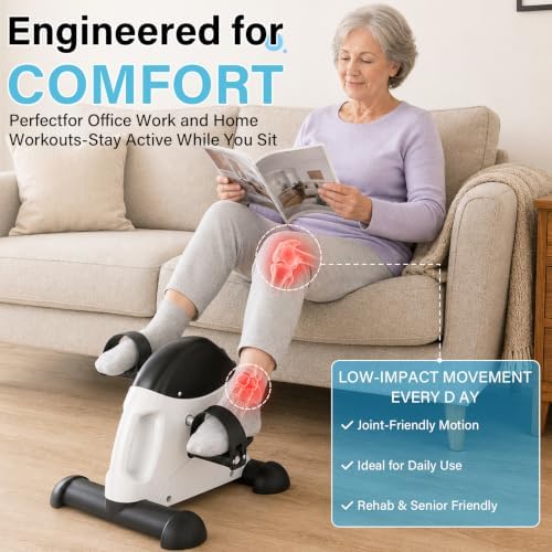 Under Desk Pedal Exerciser, Portable Silent Mini Bike, Stepless Resistance, 2-in-1 Arm & Leg Workout, Digital Monitor, Multi Colors, Fitness Gift for Office Workers, Adults & Seniors