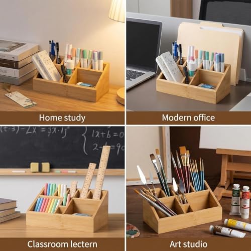 Small Bamboo Art Supply Organizer Pen Holder