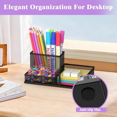 SUPEASY Pen Holder Desk Organizer, 2Pack Office Supplies Pencil Holder with 3 Compartments, Desk Accessories and Workspace Organizers for Home School Classroom, Black