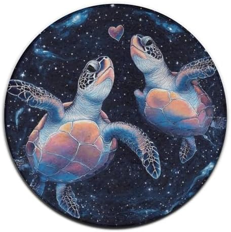 Home Decor Non Slip Kitchen Office Circle Rug, Machine Washable Modern Round Area Rug, Room Sofa Yoga Soft Round Carpet Trippy Space Sea Water Love Tortoise Turtle Art, 24inch
