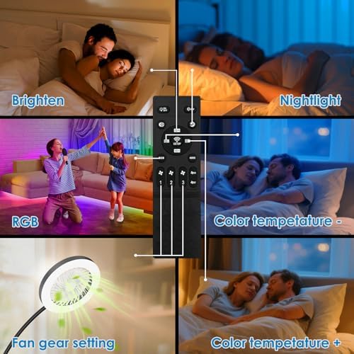 Floor Fan with Light, 26W LED RGB Dimmable Standing Lamp