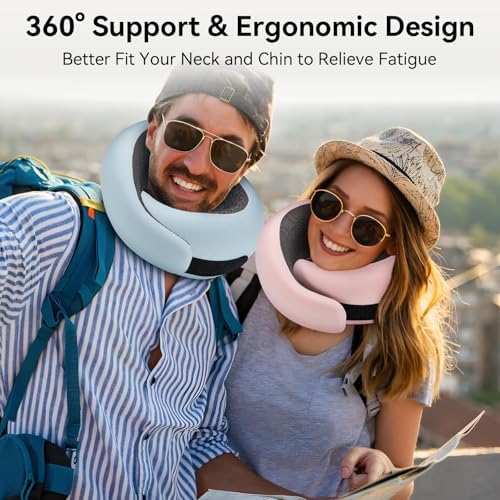 WANDER+® Travel Neck Pillow, Pure Memory Foam Neck Pillow for Airplanes, Comfortable Breathable Cover, 360 Degree Support Ergonomic Design Best for Sleeping Plane Train Travel Essentials Max Grey