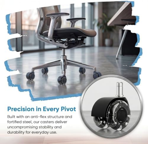 2 Inch Office Chair Wheels(Set of 5)-Heavy Duty Rubber Casters for Hardwood & Carpet, 2200lbs Capacity Universal Fit Smooth Rolling Casters Replacement Black
