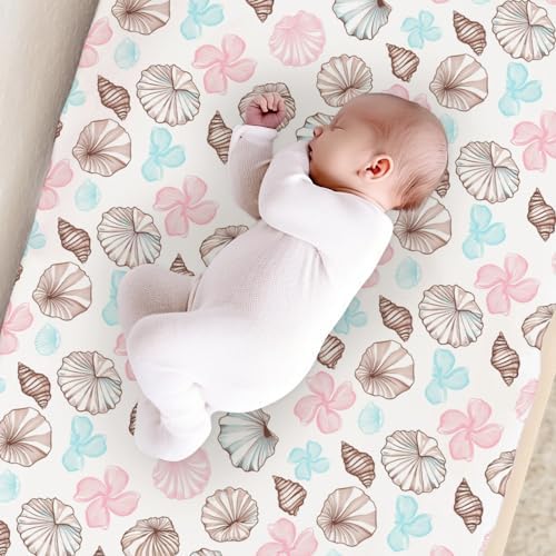 Colorful Seashells Flowers Floral Baby Changing Pad Cover, Unisex Ocean Beach Animals Theme Nursery Diaper Changing Table Pad Mat Sheet for Boys Girls-16x32