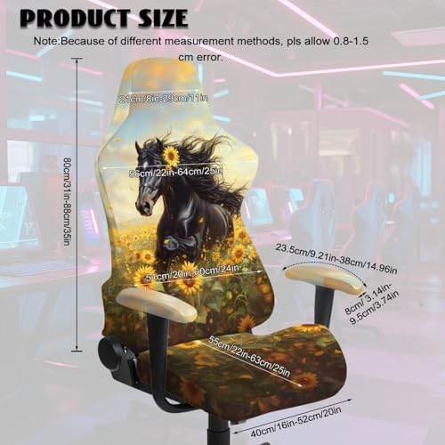 Horse Gaming Chair Cover with Armrest Cover Sunflower Game Computer Covers Cat Scratch Proof Washable Slipcover Universal Stretchable Swivel Office Desk Chair Protector 4-Piece