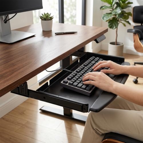 Space-Saving Ergonomic Under-Desk Keyboard Tray Drawer - Black