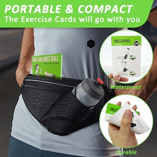 Half Balance Ball Workout Cards, 62 Exercises Cards Deck Large Size 5" x 3.5" Fitness Cards for Women & Men, Beginner Fitness Guide to Training Exercises at Home or Gym