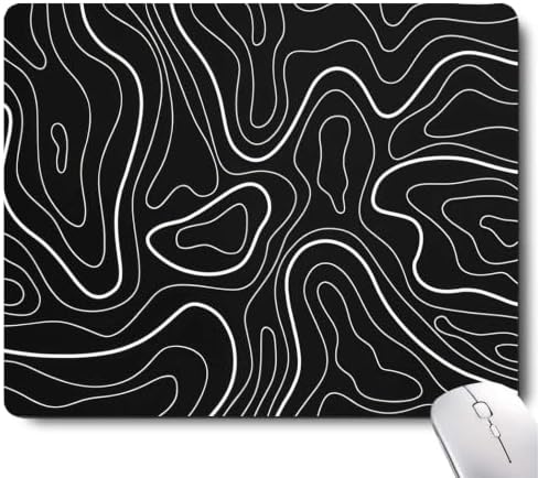Mouse Pad Black with White Topographic Line, Gaming Mousepad Mouse Pads for Desk Keyboard with Anti-Slip Rubber Base, Keyboard Pad Mouse Mat for Home and Office