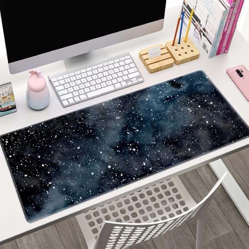 Dark Starry Deep Space Gaming Mouse Pad XL Extended Large Desk Mat Big Mousepad Non-Slip Rubber Base Stitched Edge Long Desk Pad for Desktop PC Computer Gamer,31.5×11.8 Inch