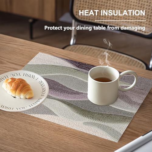 Monochromatic Abstract Linen Placemats, Halftone Effect Minimalist Art Table Mats for Table Washable Heat Insulation Thick Dining Mat, Indoor/Outdoor 12X18 in 4 Pcs