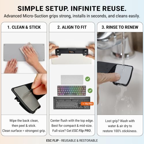 GPG2 ESC Flip Keyboard Stand for Desk, Tilting Riser That Attaches to Your Keyboard – 3 Adjustable Angles, Compatible with Apple Magic Keyboard, Logitech MX Keys, K380 & Flat-Back Models