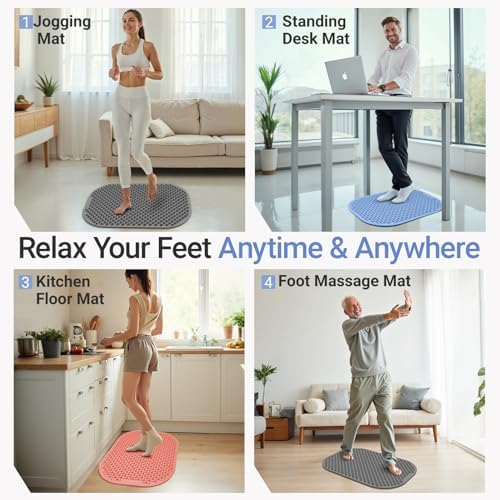 Upgrade Silicone Foot Massage Mat with Dual-Side Usage, Large Reflexology Mat for Feet Relaxation, Foldable Foot Acupressure Mat, Portable Standing Desk Mat for Pain, Fatigue Relief(Blue-L)