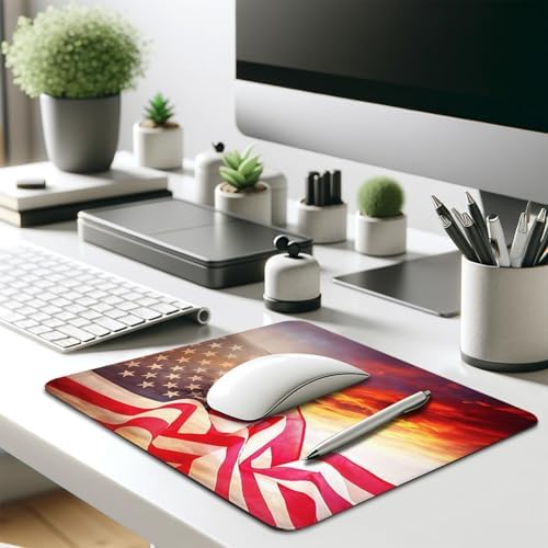 American Pride Flag Mouse Pad, Patriotic Waving Stars and Stripes Desk Mat