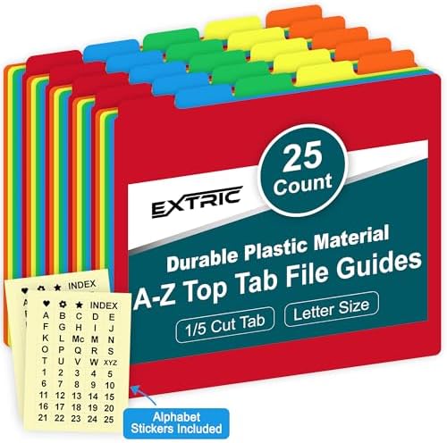Alphabetical File Organizer 25 File Cabinet Dividers A-Z Plastic 5 Colors
