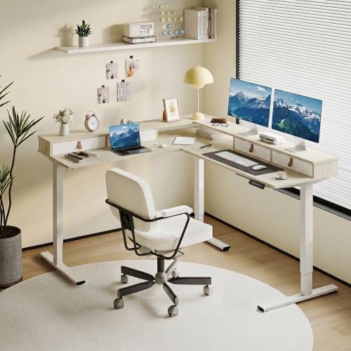 SANODESK 71x63 Electric L-Shaped Corner Standing Desk with 4 Drawers