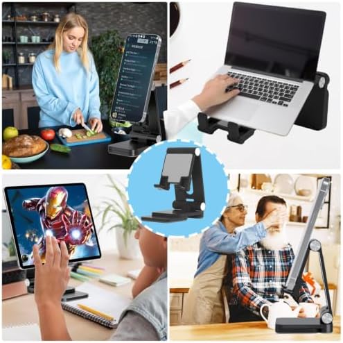 Fanlory Folding Cell Phone Stand,Laptop Stand, Adjustable Height and Angle Foldable Cell Phone Stand Holder for Desk, Taller iPhone Stand Compatible with 4-11" Smartphones Tablet Laptop,Gift for Mom
