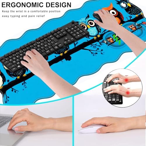 Mouse Pad with Wrist Support + Desk Mat + Coaster 3 in 1 Set, XL Large Gaming Mousepad Ergonomic Mouse Pads for Desk Computer Laptop Office,Cute Owls on a Branch
