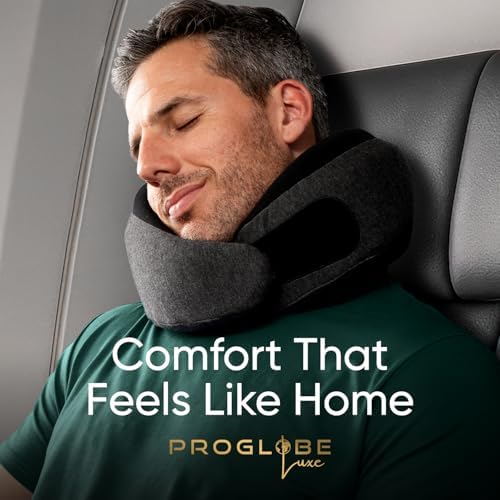 Proglobe Luxe Travel Neck Support Pillow, 100% Memory Foam, Ash Black