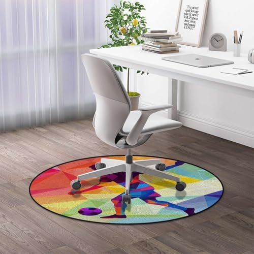 Abstract Art Office Chair Mat for Hardwood & Tile Floors, Geometric Soccer Non-Slip Multi-Purpose Desk Chair Protector, Multicolor Diameter 39.4 in
