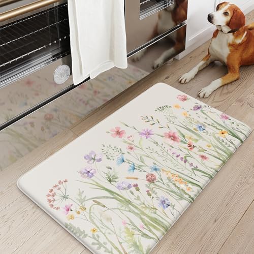 KIMODE Anti Fatigue Kitchen Mat,Boho Floral Kitchen Floor Mats Non Slip