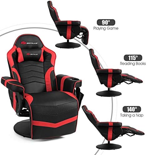 Goplus Massage Gaming Chair, Racing Style Gaming Recliner w/Adjustable Backrest and Footrest, Ergonomic High Back PU Leather Computer Office Chair Swivel Game Chair w/Cup Holder and Side Pouch