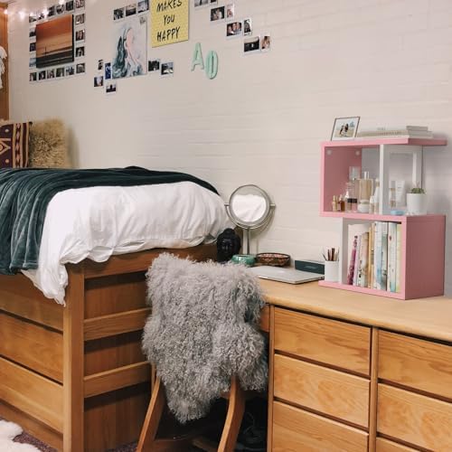 Desktop Bookshelf for Top of Desk Shelf - Pink Book Organizer 3-Tier Shelves Storage Small Bookcase Hutch for Dorm Office College