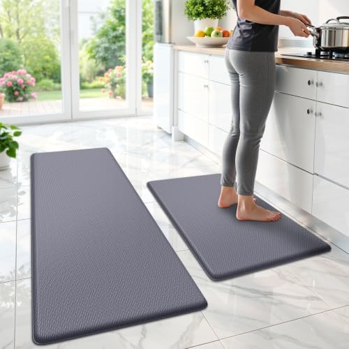 StepLively Kitchen Mat for Floor 2 PCS, Anti Fatigue Rugs, Grey