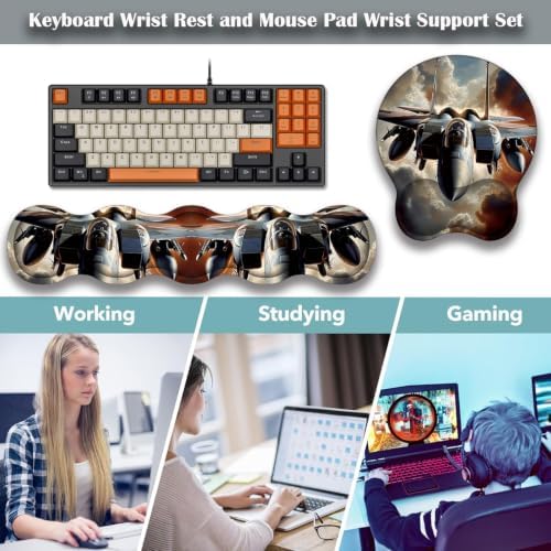 Ergonomic Keyboard Wrist Rest & Mouse Wrist Support Set with Lace Coaster, Gel Memory Foam Anti-Slip Base, Pain Relief for Typing, Air Force Patriotic