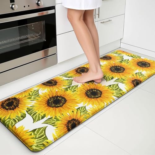 Sunflower Kitchen Decor Kitchen Mat, Cushioned Anti Fatigue Non-Slip
